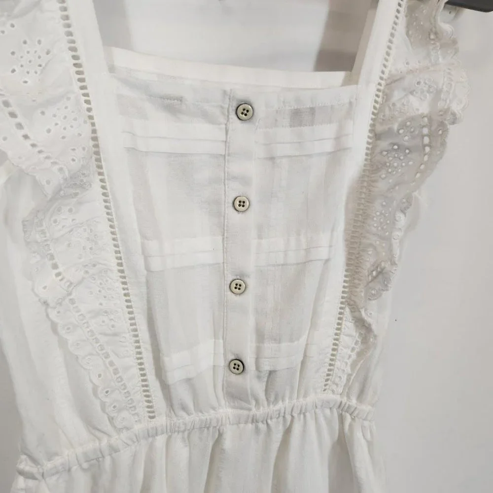 Scotch & Soda Eyelet‎ Ruffle Organic Cotton Pinafore Dress in White Size XS